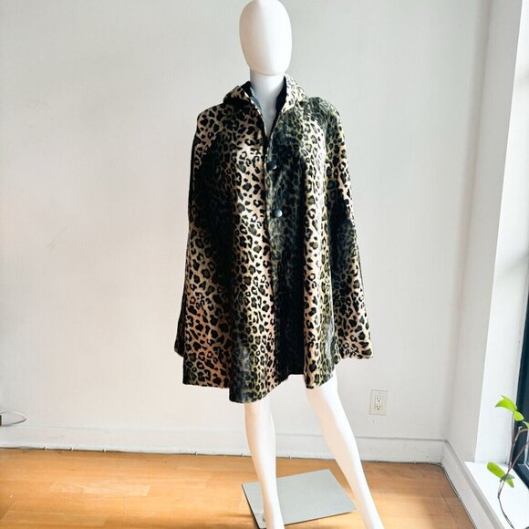 Vintage Reversible Animal Print Black Nylon Cape w hood  OS - Picture 3 of 8